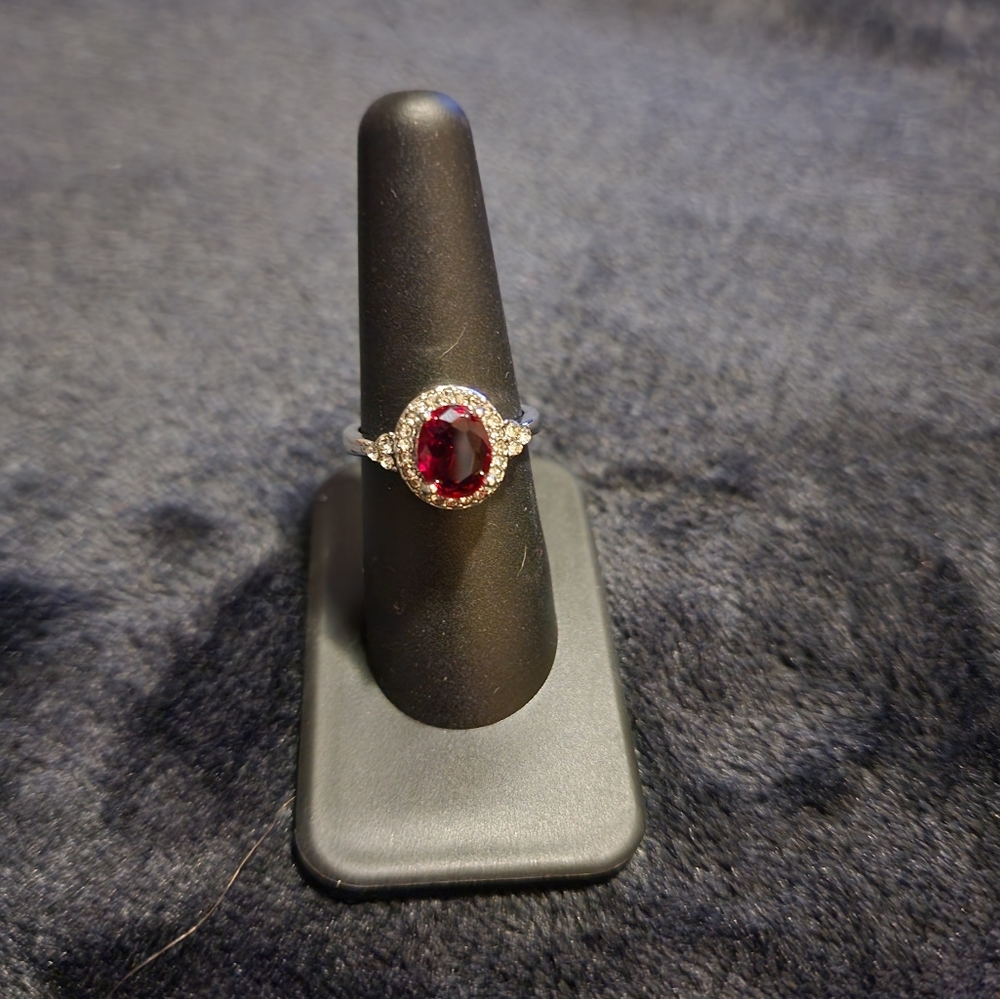 3/$10 Silver ruby red & CZ ring